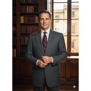 Vtg Burberry Suit Gray Stripe Pure Wool Men 46L 42x31 Designer Jacket Pants